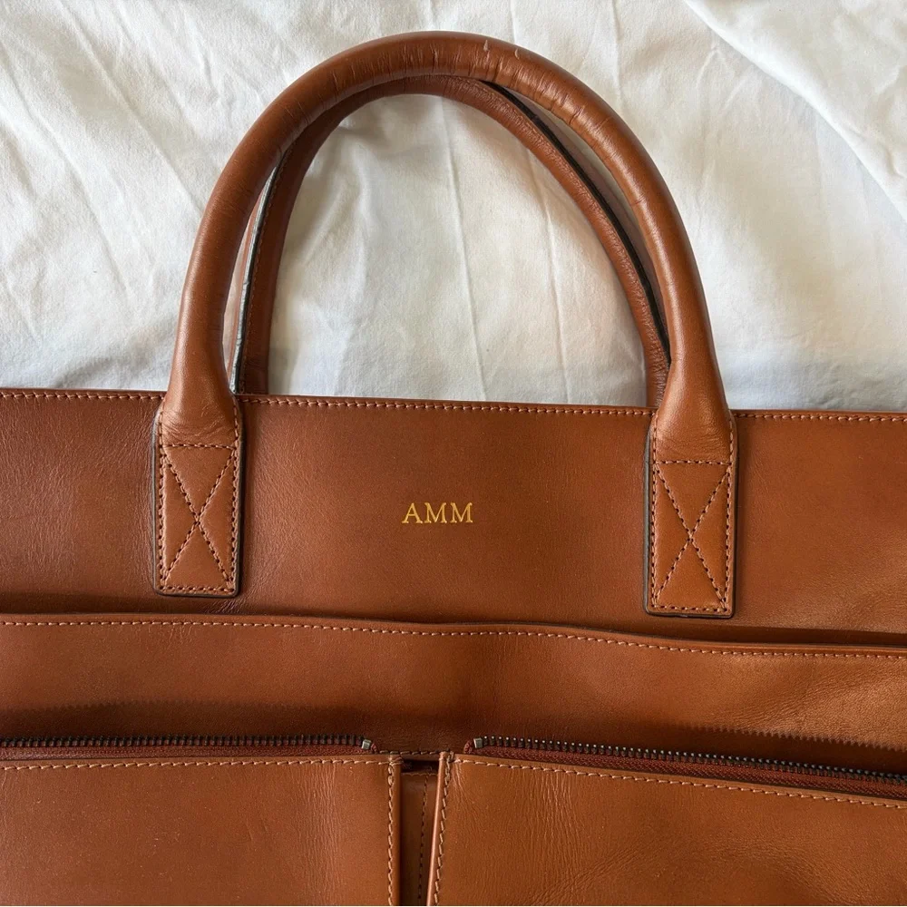Men's Tan Leather Briefcase Bag - Classic Professional Carry